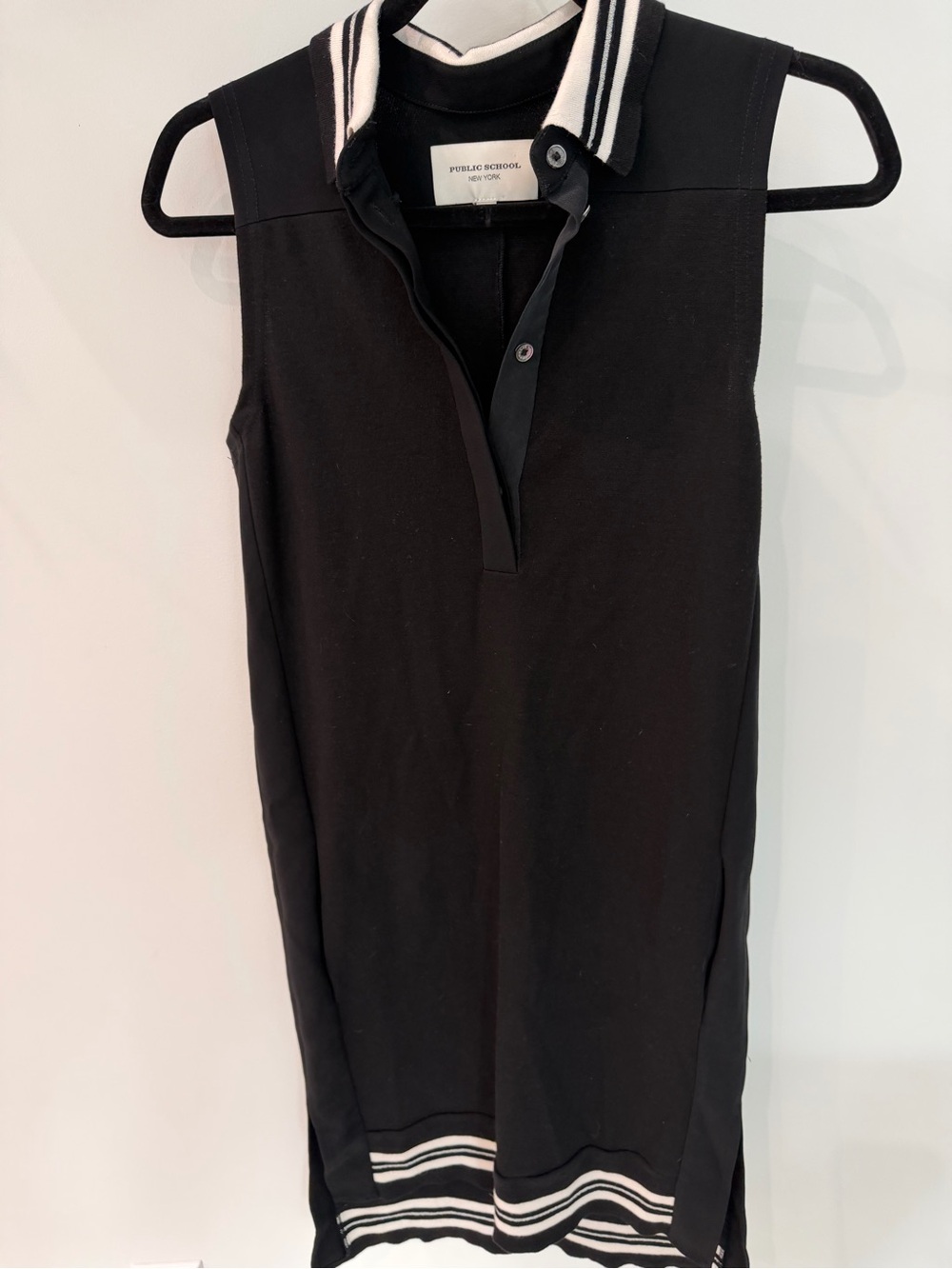 Public School Black Sleeveless Polo Tank with White Striped Trim